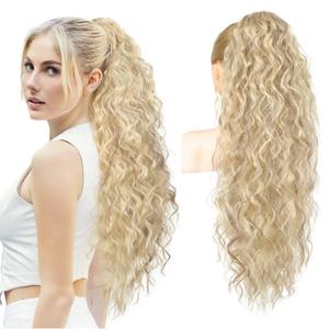 REECHO Ponytail Extension 30" Long Claw Clip Ponytail Extension Curly Wavy Pony Tails Hair Extensions Clip in Synthetic Hairpiece for Women, Dark Ash Blonde