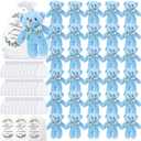 Wettarn 30 Sets Bear Baby Shower Favors Mini Bears Bulk Tiny Plush Animals 4.72 Inch Little Toys with Thank You Tags and Mesh Bags Small Stuffed Animals for DIY Keychain Birthday Decorations(Blue)