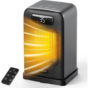 FLANUR Space Heaters for Indoor Use, 1500W Small Desk Heater 2 in 1 with Remote, Thermostat, LED Display, Overheat & Tip Over Protection, 12H Timer, 70° Oscillating Heater for Office (Black, 1Pack)