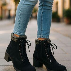 SM New York Womens Winter Snow Boots Warm Fur Lined Winter Water-resistan Ankle Booties Zipper Anti-Slip Combat Size 6