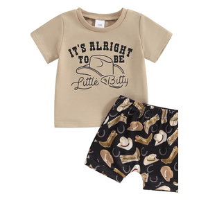 Western Toddler Baby Boy Clothes It's Alright To Be Little Bitty Shirt Top Cowboy Hat Print Shorts Set Country Outfit, 12-18 M, Cof