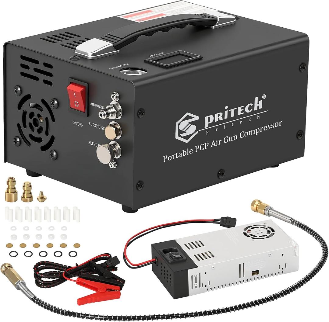 TW03 PCP Air Compressor,Portable 4500Psi/30Mpa,Water/Oil-Free,PCP Rifle/Pistol and Paintball Tank Air Pump, (110V AC or 12V Car Battery) with Power Converter and Oil-Moisture Filter