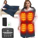 20000mAh Heated Blanket Battery Operated - 7.4V DC Portable Wireless Cordless USB Heating Blanket for Outdoors (Blue+with 20000mAh 7.4V DC Battery, Wearable Blanket 52x43in)