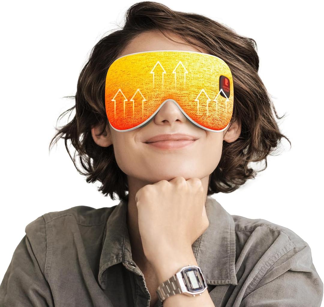 2025 Upgrade Heated Eye Mask, Cordless Warm Compresses for Dry Eyes, 3 Heat Levels, Graphene Material, 15 Uses, 1500mAh Rechargeable Battery, Washable Eye Heating Pad for Sleeping, Travel (Gray)