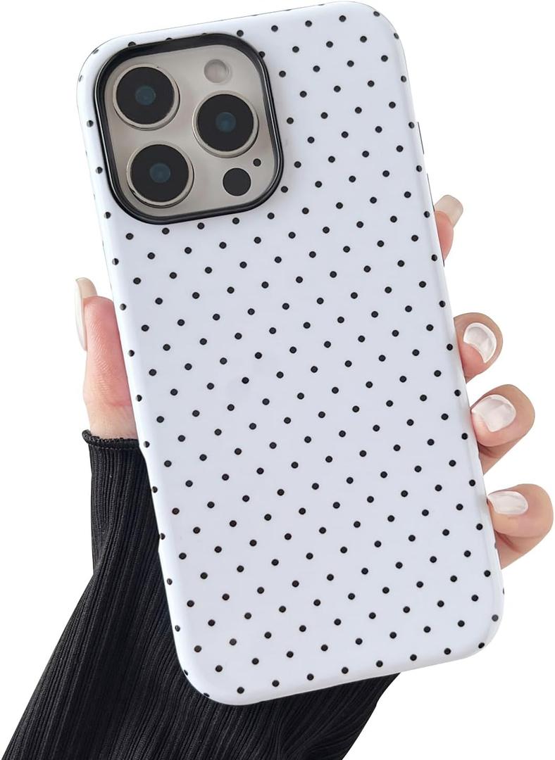Compatible with iPhone 15 Pro Case, Fashion Cute Polka Dot Pattern Aesthetic Design for Women, Soft TPU and Hard Back Shockproof Phone Case for iPhone 15 Pro 6.1 inch, White