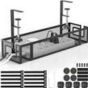 Under Desk Cable Management Tray, GZOKMOG No Drill Cable Management Under Desk, Heavy Duty Metal Cord Organizer, Home Office Wire Management for Gaming/Standing Desk, 1 Pack Black, 15.75 inch