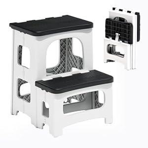 2 Step Stool Foldable, Non-Slip Steps, Folding Step Stool for Adults & Kids, Plastic Stool Pool Ladder, Collapsible Stools 2 Step Ladder for Kitchen Toilet Bedroom Office RV, Holds 330 lbs