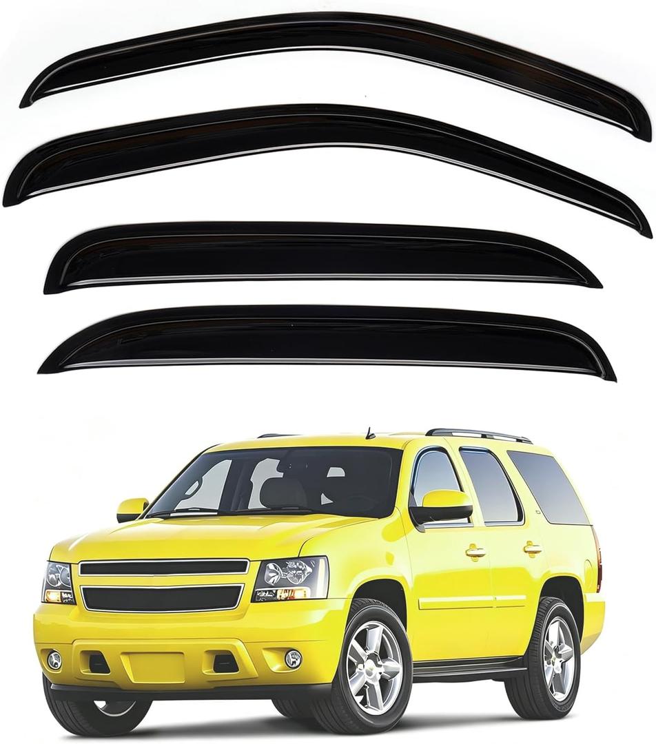 Tahoe Rain Guards - Window Visors for 2007-2014 Chevy Tahoe/GMC Yukon, Out-Channel Side Window Rain Guards for Tahoe Accessories, 4PCS, Black, Car Accessories