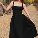 Mieazom Women's Summer Mock Knot Front Maxi Dress Sleeveless Square Neck Corset Ruched Waist Emipre Flowly Casual Dresses, Small, Black
