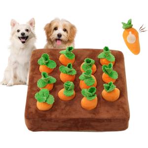 Interactive Dog ToysSqueak Carrot Snuffle Mat for Dogs Plush Puzzle Toys 2 in 1 Non-Slip Nosework Feed Games for Pet Stress Relief with 12 Carrots