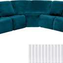 Peryiter 7 Pcs L Shape Sectional Recliner Sofa Covers 5 Seat Sectional Couch Covers Milk Silk Velvet Stretch Reclining Sofa Slipcover Furniture Protector for Living Room(Deep Teal,Velvet)