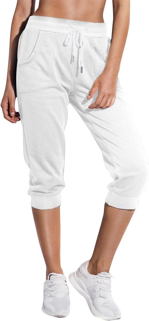SPECIALMAGIC Women's Sweatpants Capri Pants Cropped Jogger Running Pants Lounge Loose Fit Drawstring Waist with Side Pockets (3X-Large, Ivory White)