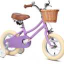 Petimini Vintage Kids Bike for Girls, 1220 Inch Classic Bicycle with Wicker Basket & Bell, High Tensile Steel Frame, Training Wheels (1218), 85% Pre-Assembled, Retro Bike for Outdoor Riding