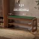 AQIMUELE Shoe Bench with Storage, Wooden 2 Tiers with Flip-Top,Green,39.3", 11.8"D x 39.3"W x 15.7"H