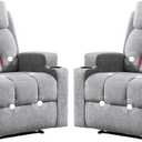 Phoenix Home Manual Recliner Chair Set of 2 with Massage and Heat, Ergonomic Overstuffed Breathable Fabric Recliner Single Sofa Seat with 2 Cup Holders, Living Room Lounge Recliners on Clearance, Gray (Grey)