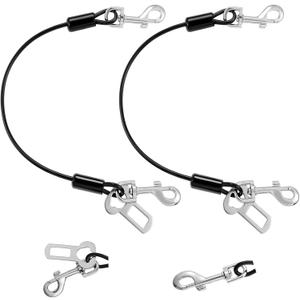 Dog Seat Belt for Car, 16" Chew-Proof Coated Wire Dog Car Leash Seat Belt, Dog Leash with Buckles and Latch, Safety Harness for Small, Medium, Large Dog or Cat, Travel, Black, 2 Pack (16 inch/40 CM)