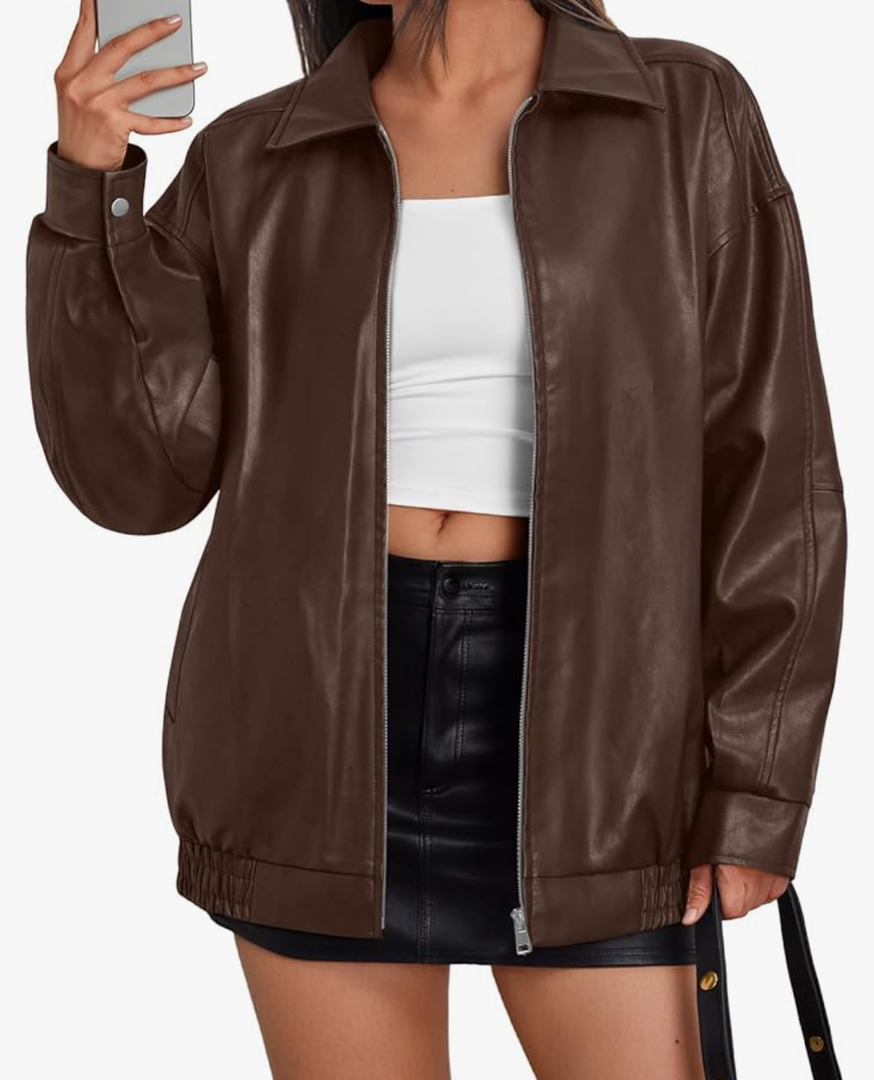 Trendy Queen Womens Leather Jacket, Oversized Going Out & Everyday Statement Piece, Bomber Jacktes Moto Coat, Size: XL