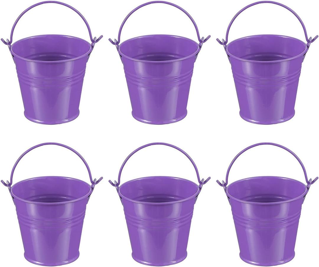 PATIKIL 2.7"x2.3" Small Metal Buckets with Handle, 6 Pcs Mini Galvanized Bucket Colorful Easter Buckets for Crafts Party Favors Decoration, Dark Purple