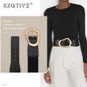 XZQTIVE Women Wide Elastic Waist Belt for Dresses Fashion Big Gold Buckle Stretchy Leather Waistband for Ladies (Fit Waist Size 24-28 inch, Black)