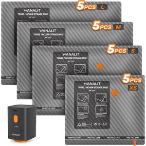 Travel Vacuum Storage Bags with Wireless Rechargeable Electric Pump, 20 Pack Travel Essentials Vacuum Seal Bags for Clothing, Space Saver Compression Packing Bags for Luggage, Suitcase, Backpack, Home