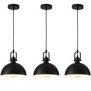 Pendant Lights Kitchen Island 3 Pack, Modern Matte Black Metal Hanging Light Fixtures, Adjustable Height Industrial Pendant Lighting for Dining Room Bedroom Bar Office 9.84''