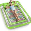 Inflatable Tanning Pool Lounger Float - Jasonwell 4 in 1 Sun Tan Tub Sunbathing Pool Lounge Raft Floatie Toys Water Filled Tanning Bed Mat Pad for Adult Blow Up Kiddie Pool Kids Ball Pit Pool (Large, Lime w reflective base)