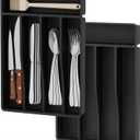 2 Pack Silverware Drawer Organizer Set, Silicone Silverware Holder, Kitchen Utensil Drawer Organization and Storage, Ideal Flatware&Cutlery Organizer withnot BPA, Dishwasher Safe (Black)