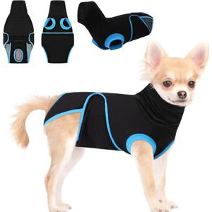 Preferhouse Dog Recovery Suit for Extra-Small Dogs After Surgery, Pet Surgery Recovery Bodysuit, Dog Anxiety Calming Suit with Soft Dog Ears Cover, Pet Surgical Suit for Male Female Dogs, Black XS