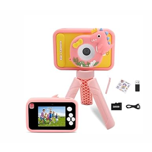 Upgrade Kids Camera with Tripod for Girls Boys Age 3-10, 1080P 48MP Video Digital Toddler Cameras Toy for 3 4 5 6 7 8 Years Old Children Christmas Birthday Gifts with 32G SD Card (Pink)