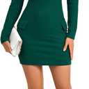 LYANER Women's Square Neck Long Sleeve Ribbed Knit Party Bodycon Mini Dress with Pockets (Green, XL)