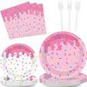96Pcs Pink Donut Confetti Party Plates and Napkins Themed Decorations Summer Pink Donut Dessert Plates Donuts Tableware Set for 24 Guests Grow Up Themed Baby Shower Party Favors Supplies
