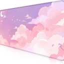 Cute Anime Cloud Desk Mat, Beautiful Pink Stitching Edge Non Slip Rubber Mouse Pad, Suitable for Female and Girl Office Decoration 35.4 x 15.7 x 0.12 Inches