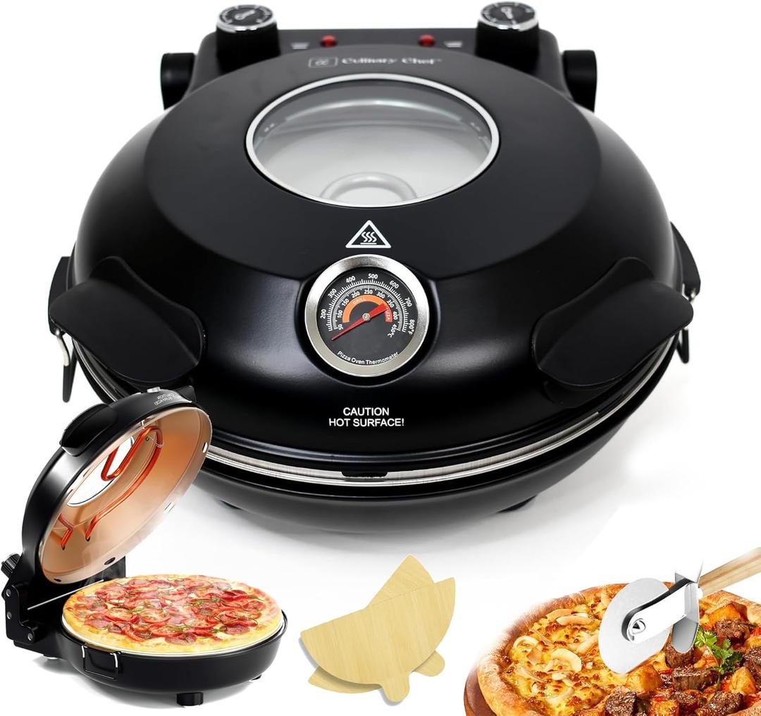Pizza Oven, 1200 W Portable Electric Pizza Oven, with Stone Base & Glass Window, Adjustable time & Temp to 800?F, 12 Inch Indoor Pizza Oven Countertop, for Restaurant Kitchen/337