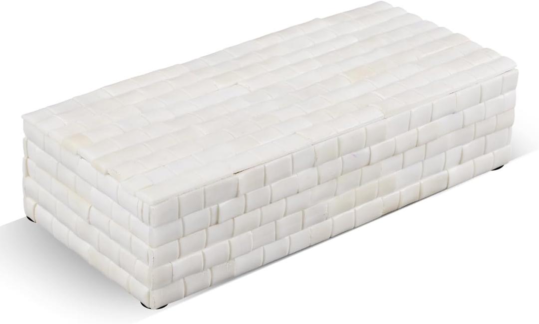 Handicrafts Home Decorative Storage Box 10x4.5  Remote Control Holder, Jewelry Organizer, Modern Decorative Box with Lid, Boho Chic Home Dcor Accent, Vintage Memory Box for Living Room Shelf Dcor (WHITE-BAMBOO)