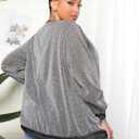 WDIRARA Women's Plus Size Glitter Drop Shoulder Sweatshirt Metallic Round Neck Long Sleeve Party Rave Pullover Tops (Silver)