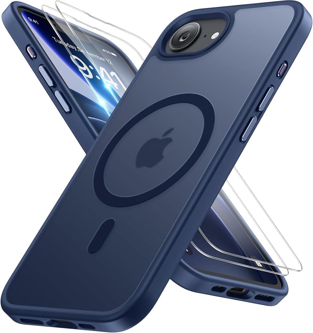 Miracase for iPhone 16e case & iPhone 17e Case for MagSafe [with 29H+ Screen Protectors] TOP Military-Grade Protection Shockproof with Velvet Touch for iPhone 16e/17e Phone Case 6.1", Dark Blue