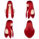 Red Long Silky Straight Wig With Bangs for Women Heat Resistant Synthetic Natural Looking Hair for Girls Daily Use Party Cosplay