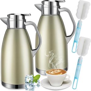 Tioncy 2 Pcs Thermal Coffee 78oz Insulated Carafe Hot Water Dispenser Stainless Steel Carafe for Hot Liquid Coffee Tea Milk with 2 Brushes Keep 12 Hours Hot 24 Hours Cold(Gold)