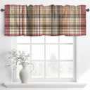 Prime Leader 2 Pack Curtain Valance for Windows Buffalo Check Plaid Brown Plaid Vintage Retro Country Rod Pocket Short Curtains Window Treatments for Kitchen Bathroom Living Room Bedroom, 42x18 Inch