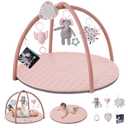 Blissful Diary Baby Play Gym Mat, Tummy Time Activity Mat with 6 Detachable Toys for Skill Development, Baby Essentials Gift, Soft Pink