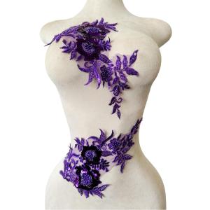 Sewing Beads lace Applique one Pair sew on Pearl Trimming Patch Decorative Accessories for Clothes 2pieces/Bag 11.8X7.08inches (Purple)