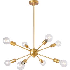 Gold Sputnik Chandelier 8 Lights Modern Chandeliers Brushed Brass Ceiling Light Fixture Electroplated Lights Industrial Kitchen Pendant Lighting