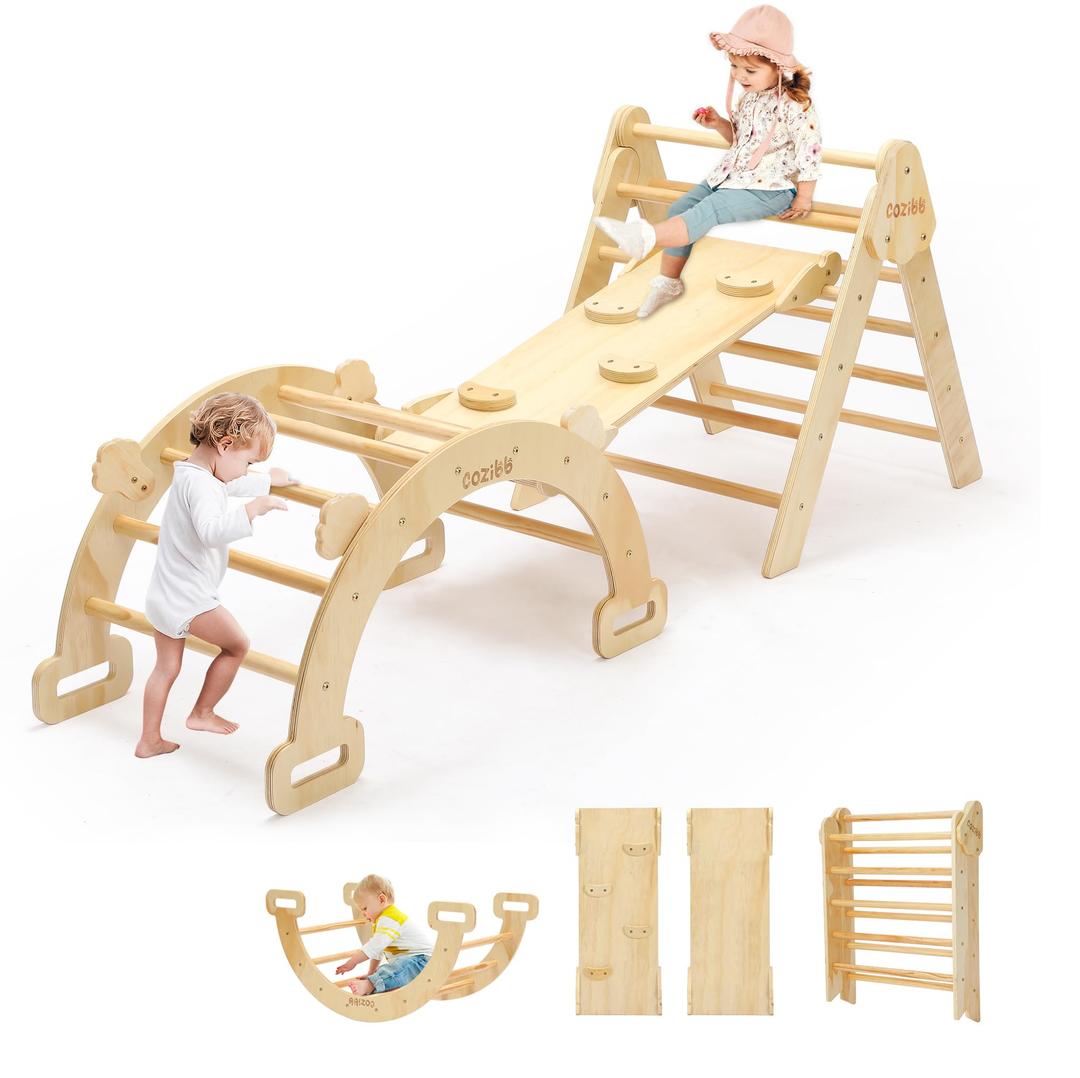CoziBB Pikler Triangle Set, 5 in 1 Large Wooden Montessori Climbing Toys