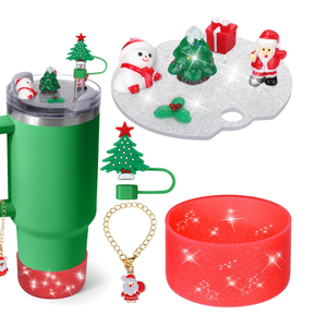 Mity rain Cup Accessories for Stanley Cup 30oz 40oz,Including Boot, Silicone Straw Topper Cover Cap, Lid Charms for H2.0 Tumbler Accesorios (Christmas) (40OZ)