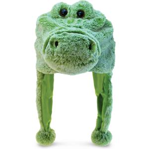 Puzzled DolliBu Stuffed Animal Alligator Plush Hat - Super Soft Wild Animal Winter Beanie With Ear Flaps, Cute Green Plush Costume Hat for Halloween or Cosplay - One Size