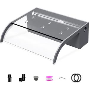 Waterfall Spillway, Clear Acrylic Pool Fountain w/Top Open Lip & Pipe Connector Kits for Outdoor/Indoor Decorative, 11.8'' Pool Water Feature for Garden Patio, Backyard Koi Pond Decor (12 INCH-Curved)