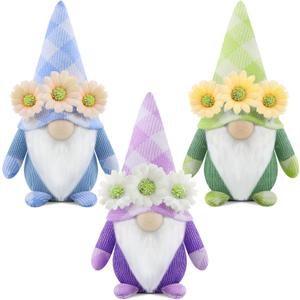 Gehydy Set of 3 Spring Gnomes Decoration Flowers Summer Easter Gnome Plush Stuffed Handmade Decor for Home Kitchen Tiered Tray