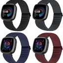 Vodtian 4 Pack Elastic Bands Compatible for Fitbit Versa 4/3 / Sense 2, Adjustable Nylon Stretchy Replacement Sport Loop Straps for Women Men