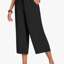 Anyhold Women's Capri Pants Drawstring Casual Palazzo Trousers with Pockets Loose High Waisted Wide Leg Lounge Pants 3XL