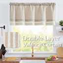 jinchan Linen Valance Curtain Striped Small Window Curtain Double Layer Light Filtering Modern Farmhouse Valance for Kitchen Living Room Bedroom 18 Inch Rod Pocket 1 Panel Taupe on Beige